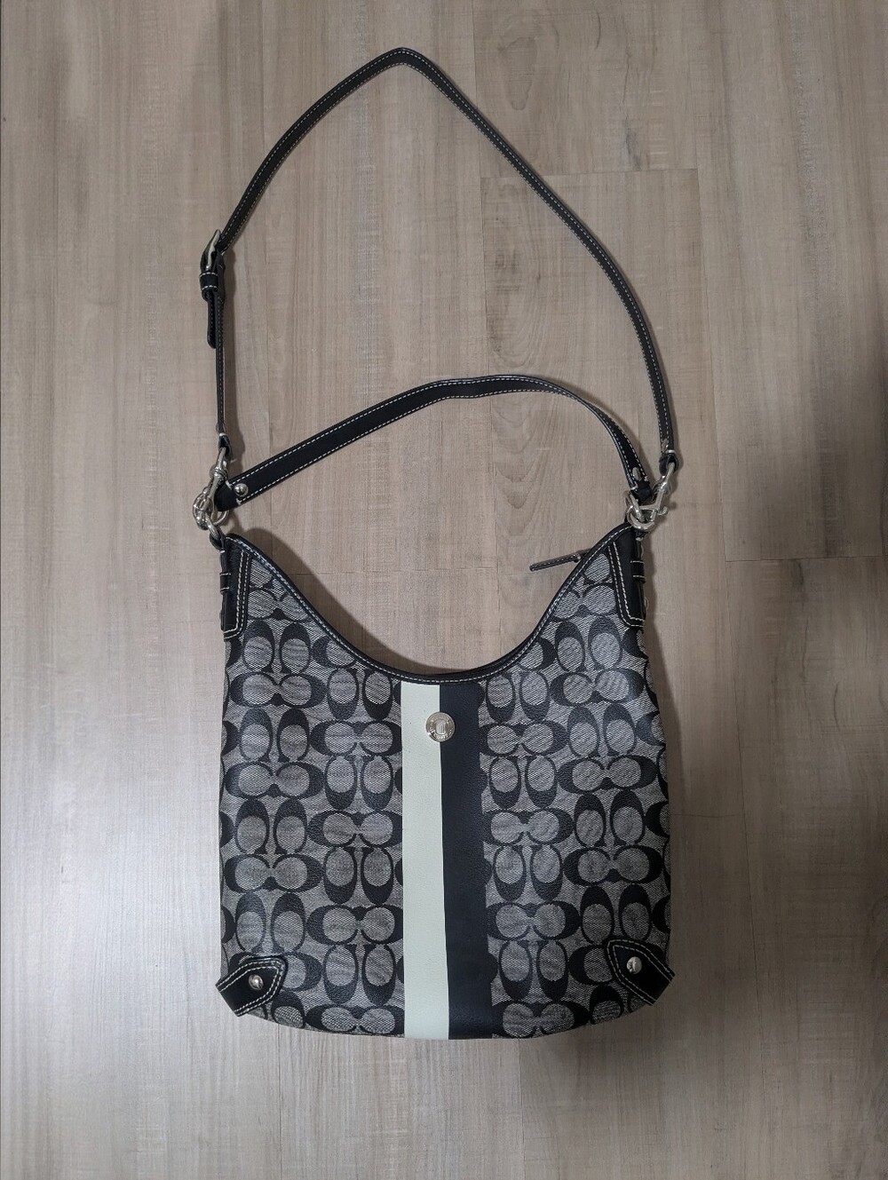 Coach Signature Stripe Chelsea Hobo Shoulder Bag
